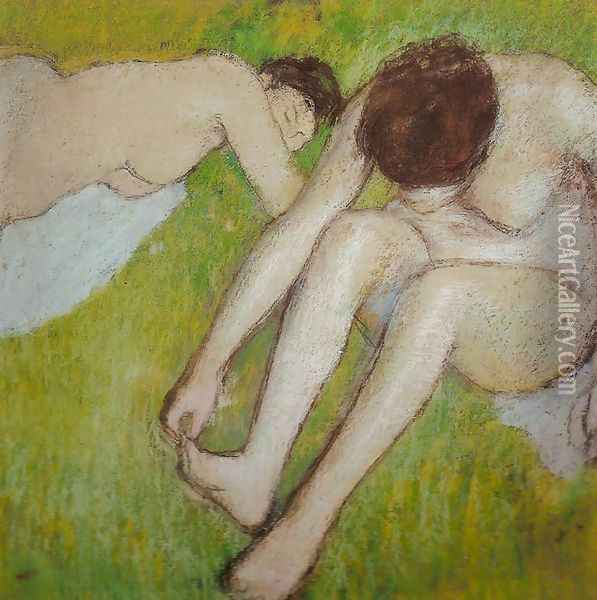 Two Bathers on the Grass Oil Painting - Edgar Degas