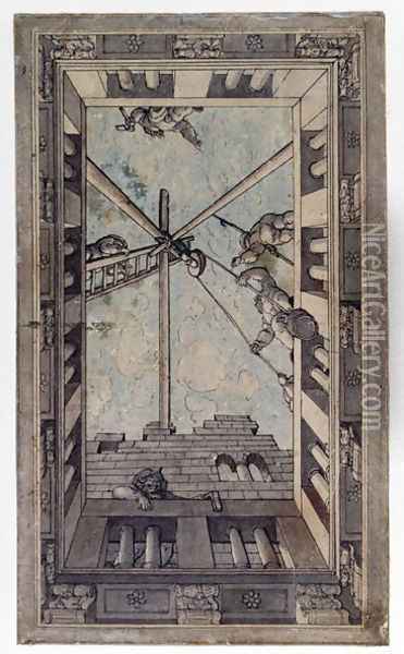 Perspective Design for a Ceiling Oil Painting - Georg Pencz