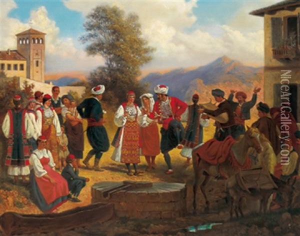 Hochzeitsgesellschaft In Dalmatien Oil Painting - Emanuel Salomon Freiherr von Friedberg-Mirohorsky