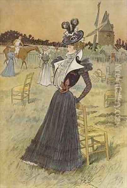 Fashion plate at Longchamp Oil Painting - Felix Fournery