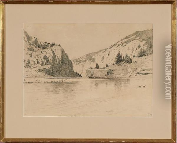 Missouri River Canyons, The Gateway Of The Mountains Oil Painting - Henry Farny