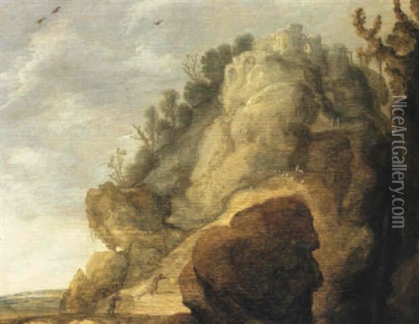 A Rocky Landscape Oil Painting - Jacob van Geel