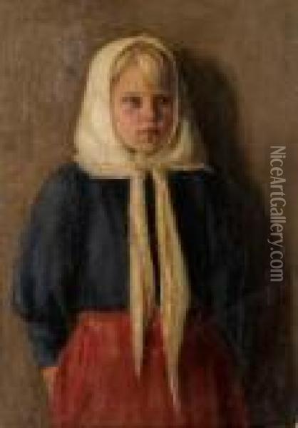 A Peasant Girl Wearing A White Scarf Oil Painting - Philippe Andreevitch Maliavine