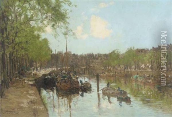 A Summer's Day In Rotterdam Oil Painting - Johan Hendrik van Mastenbroek