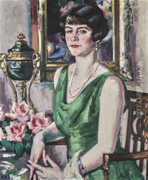 Portrait Of Mrs Ion R. Harrison, Croft House Oil Painting - Francis Campbell Boileau Cadell