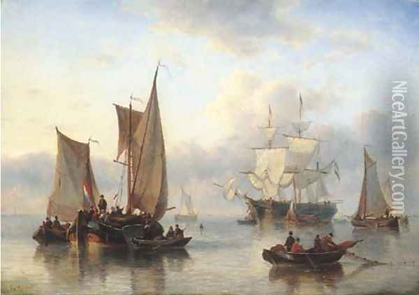 Bringing the catch on board Oil Painting - George Willem Opdenhoff