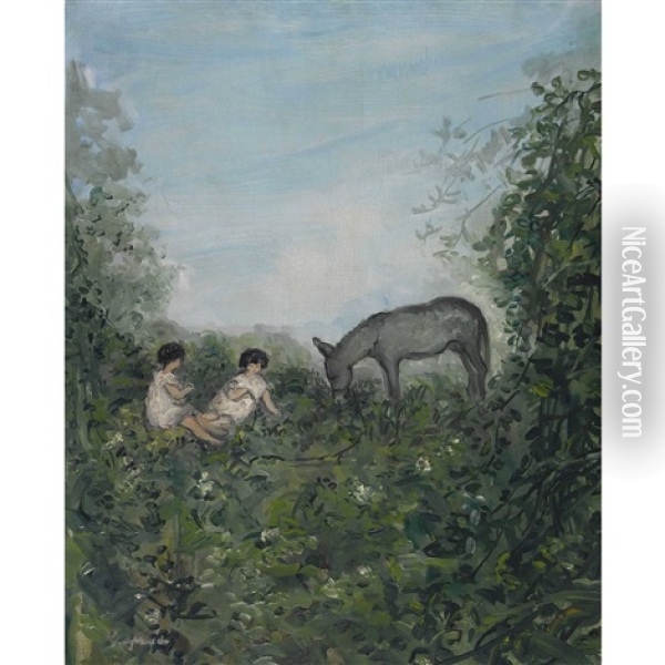 Paysage Avec Deux Femmes Et Un Ane Oil Painting - Pierre Laprade