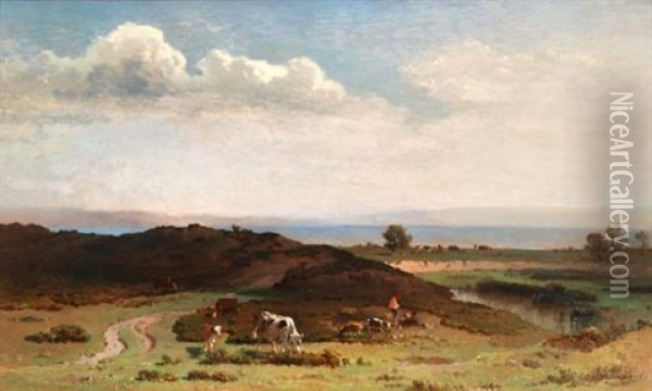 Weite Landschaft Mit Weidendem Vieh Oil Painting - Jacques Dunant