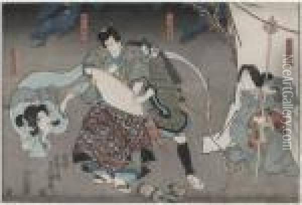 Figurscen Med Spoke Oil Painting - Kunisada