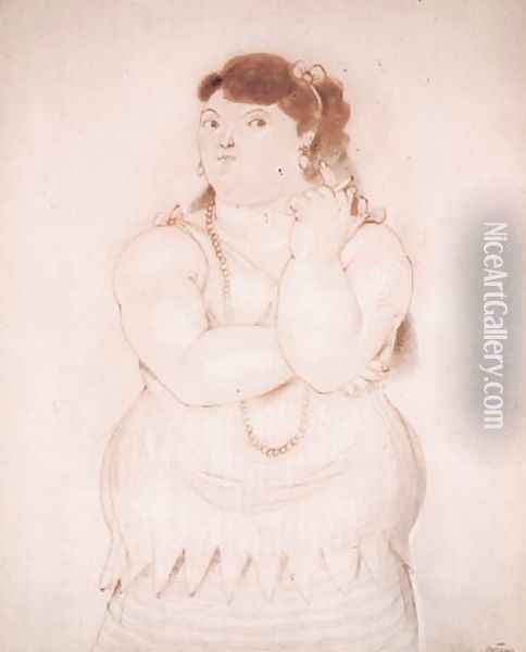 Woman With Cigarette Oil Painting - Fernando Botero