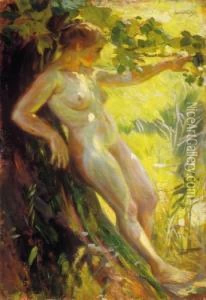 Nude In The Open-air Oil Painting - Karoly Cserna