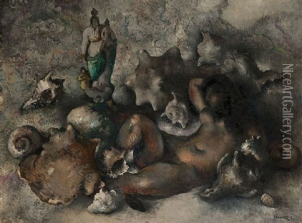 Baigneuse Aux Coquillages Et Etude De Paysage (recto-verso) Oil Painting - Paul Elie Gernez