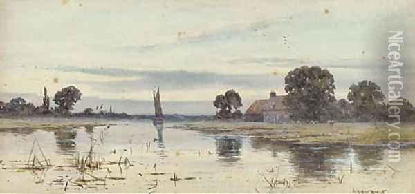A wherry on the river at twilight Oil Painting - Robert Winter Fraser