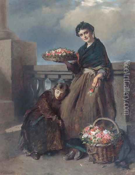 A penny a posy Oil Painting - Edward Charles Barnes