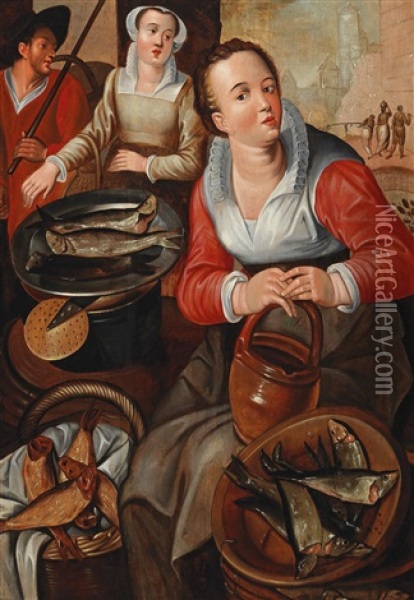Die Fischverkauferin Oil Painting - Joachim Beuckelaer