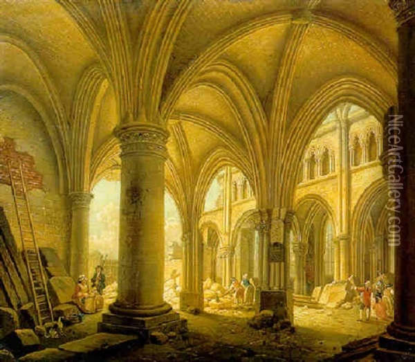 The Demolition Of The Church Of Saint-jean-en-greve, Paris Oil Painting - Pierre Antoine Demachy