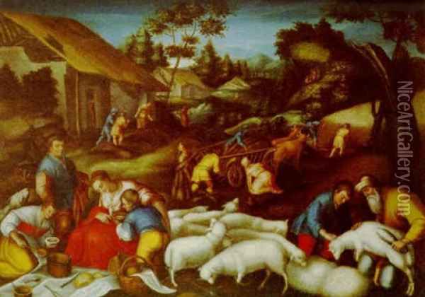 Esquilando Ovejas Oil Painting - Francesco Bassano the Younger