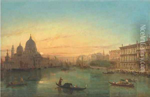 Gondolas on the Grand Canal at sunset Oil Painting - William Haines