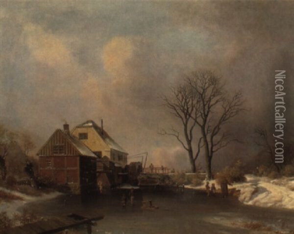 Winterlandschaft Mit Muhle Oil Painting - Georg Emil Libert