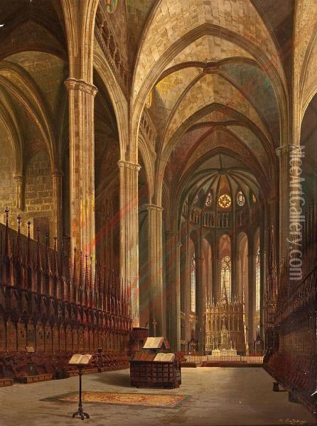 Interior De La Catedral De Barcelona Oil Painting - Aquiles Battistruzzi