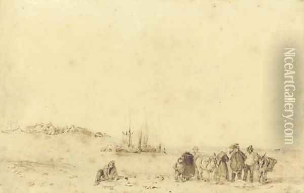 Fisherfolk at low tide, Normandy Oil Painting - Richard Parkes Bonington