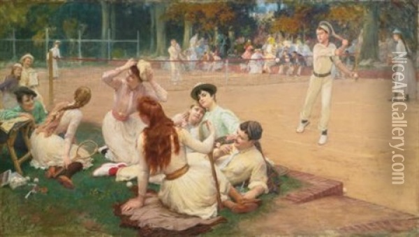Lawn Tennis Club Oil Painting - Frederick Arthur Bridgman