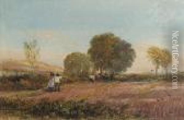 A Ploughing Scene In Surrey Oil Painting - David I Cox
