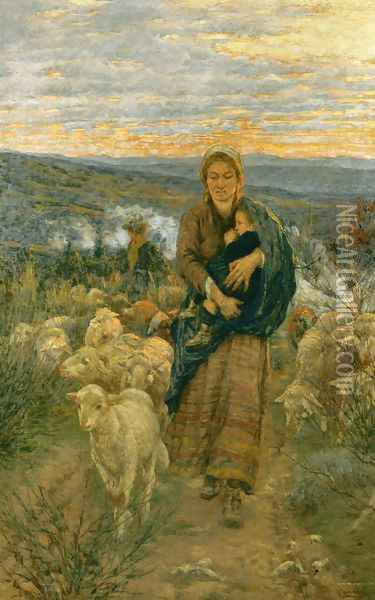 Shepherdess and Child in the Pasture Oil Painting - Nicolo Cannicci