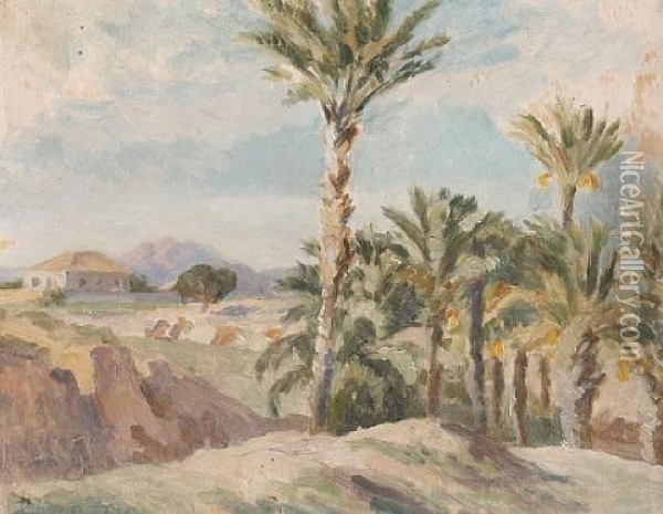 Landscape With Palm Trees Oil Painting - Roger Fry