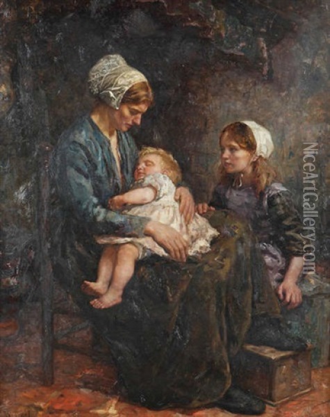 Scene Domestique Avec Mere Et Enfants Oil Painting - Cornelis Koppenol