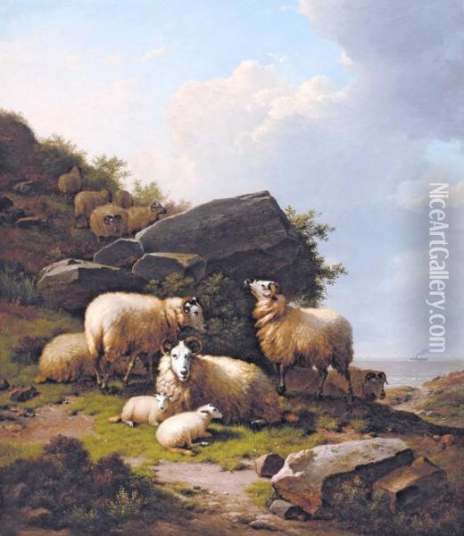 Scottish Sheep Near The Coast (1880) Oil Painting - Eugene Joseph Verboeckhoven