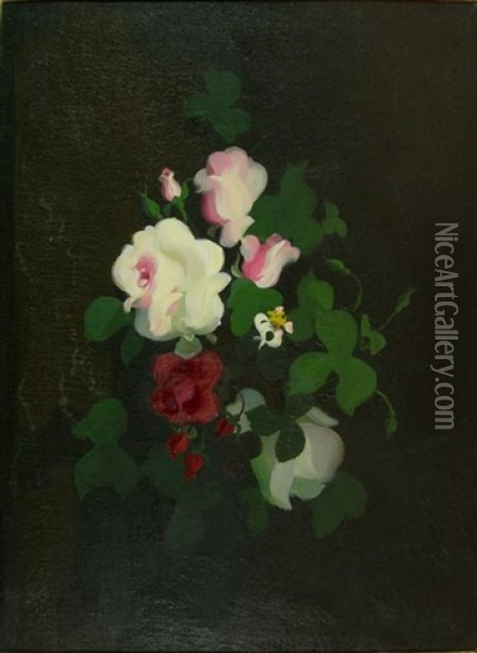 Still Life With Pink, White, And Red Roses Oil Painting - Stuart James Park
