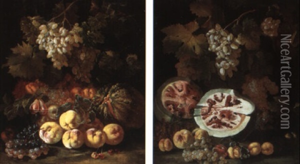 Still Life Of Peaches And Other Fruit Oil Painting - Giovanni Battista Ruoppolo