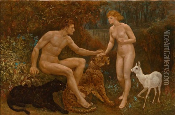 Adam Und Eva Im Paradies Oil Painting - Johann Paul Adolf Kiessling