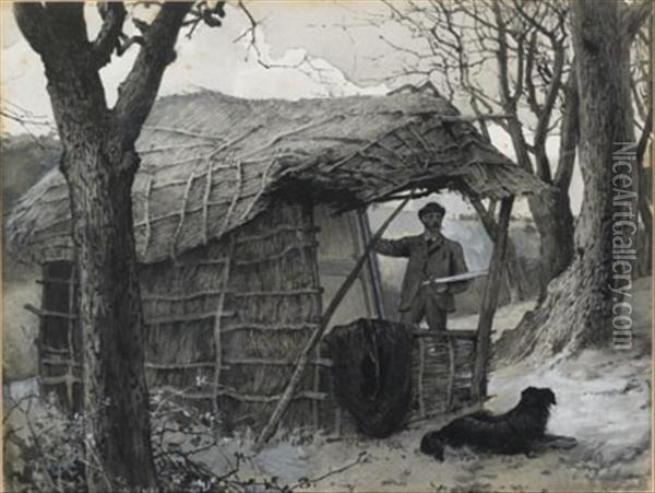 Sketching Under Shed Oil Painting - Edward Frederick Brewtnall