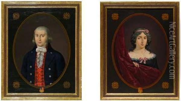 Retratos De Don Francisco De Bofarull Y Dona Antonia De Salas. Oil Painting - Claudio Lorenzale Y Sugranes