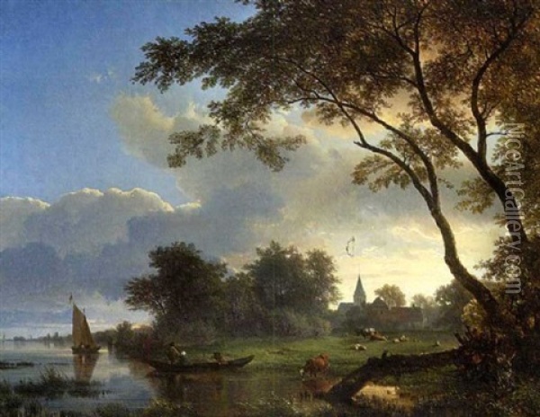 Sonnenaufgang Am See Oil Painting - Pieter Lodewijk Kuhnen