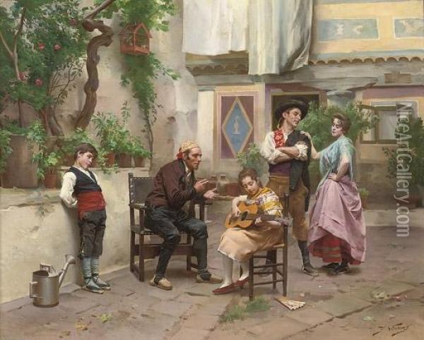 The Music Lesson Oil Painting - Jules Worms