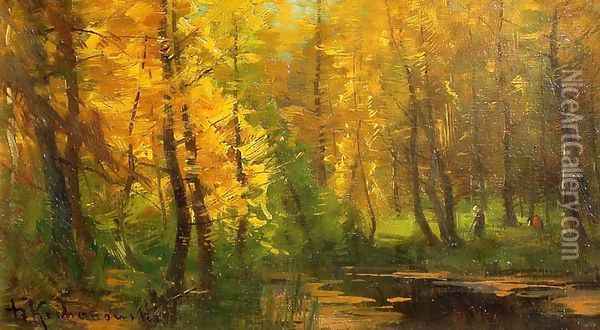 Lake in a Forest Oil Painting - Roman Kochanowski