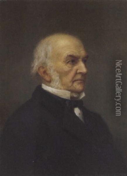 Portrait Of The Right Hon. William Ewart Gladstone In A Black Jacket And White Bow Tie Oil Painting - Henry Jamyn Brooks