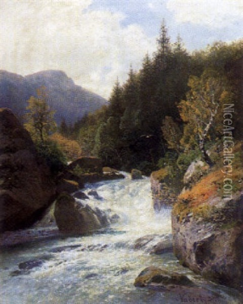 Gischtender Waldbach Oil Painting - Wilhelm Julius August Nabert