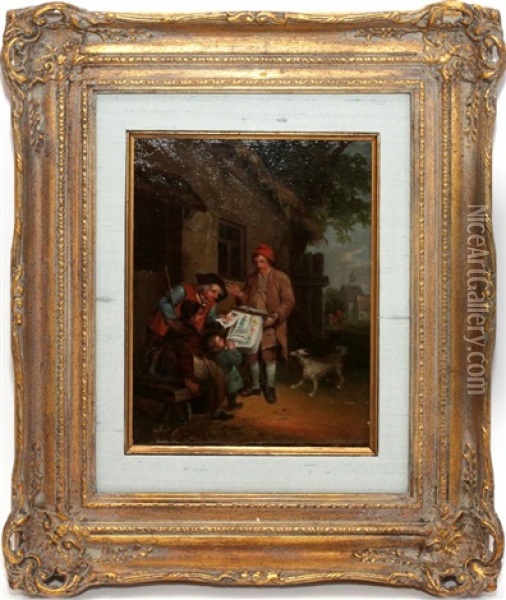 Family Scene With Vendor Of Pictures Outside An Inn Oil Painting - Abraham van Stry the Elder