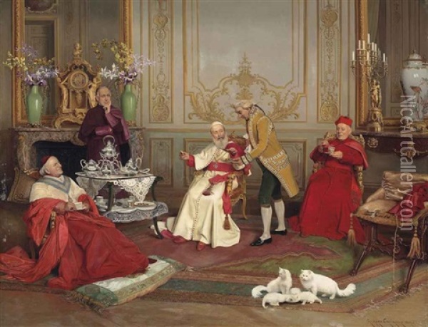 A Distinguished Visitor Oil Painting - Georges Croegaert