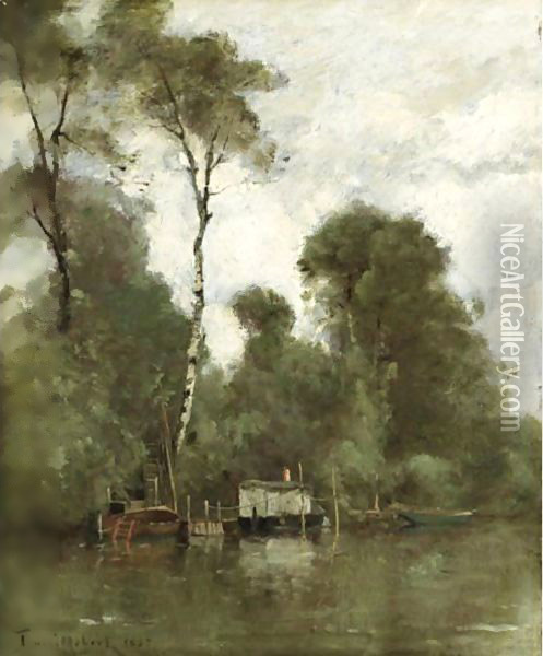 Boats At River Side Oil Painting - Paul Trouillebert