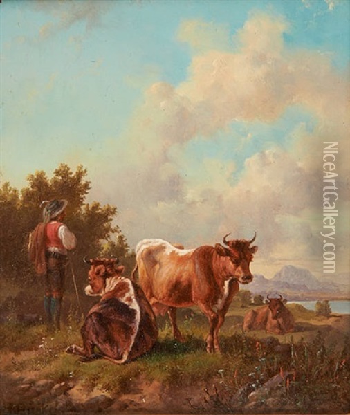 Vacher Et Son Troupeau Oil Painting - Heinrich Buerkel