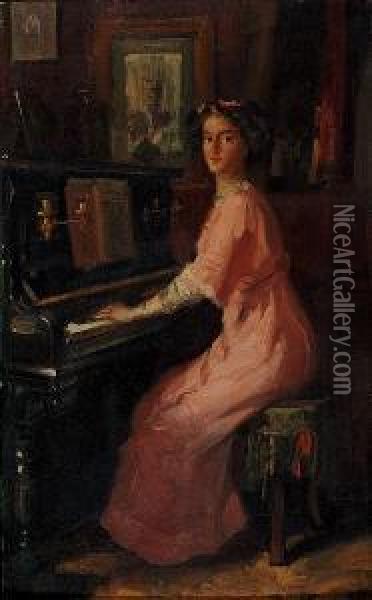 Girl At The Piano Oil Painting - Georgios Roilos