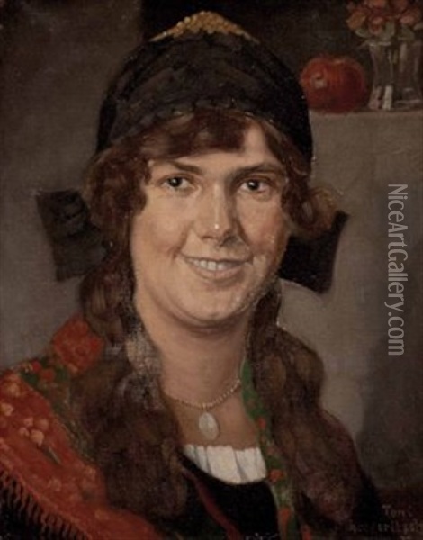 Frau In Karntner Tracht Oil Painting - Toni Gregoritsch