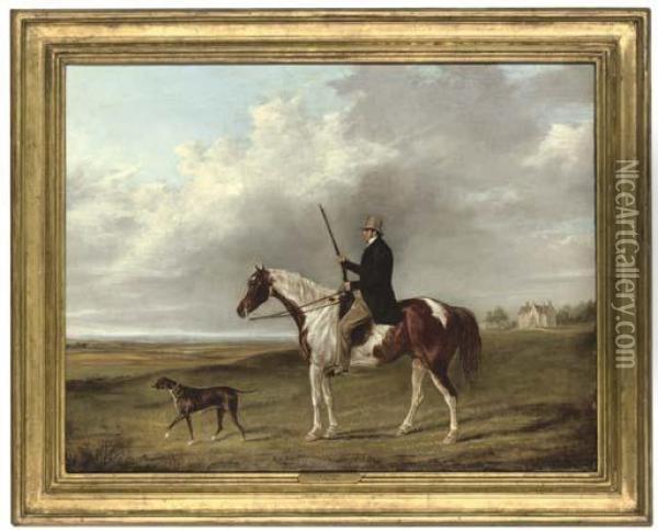 Portrait Of A Gentleman On His Piebald Hunter Oil Painting - George Henry Laporte