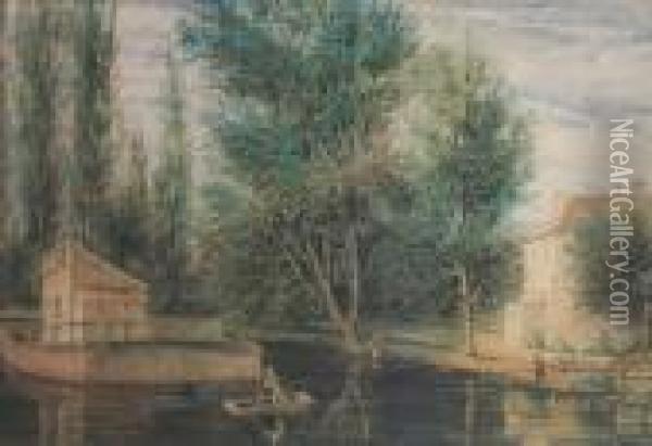 Fishing At Thorpe Oil Painting - Will. Philip Barnes Freeman