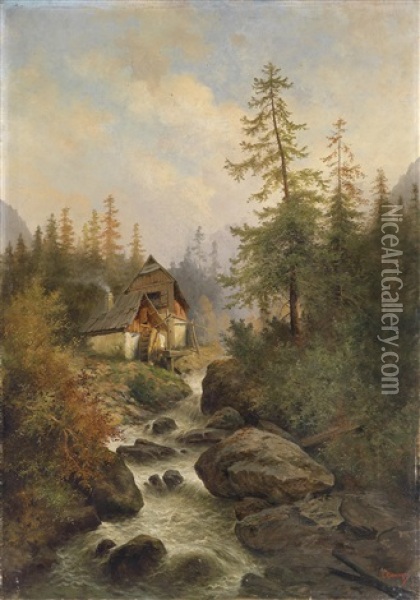 Muhle Am Gebirgsbach Oil Painting - Leopold Graninger